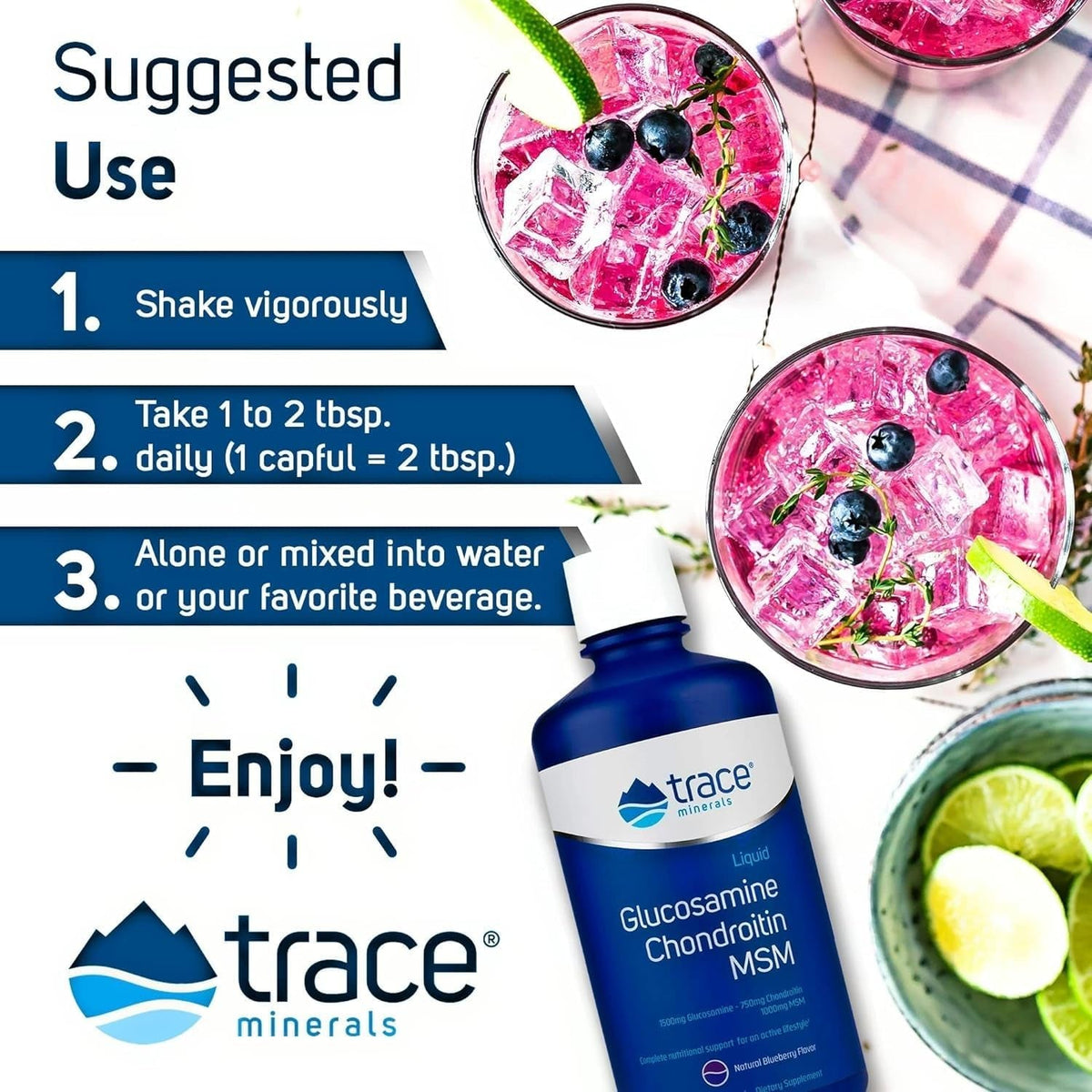 Trace Minerals | Liquid Glucosamine Chondroitin MSM | Complete Dietary Supplement for Active Lifestyle | Supports Joints, Cartilage and Mobility | Natural Blueberry Flavor | 32 Servings, 32 Fl Oz