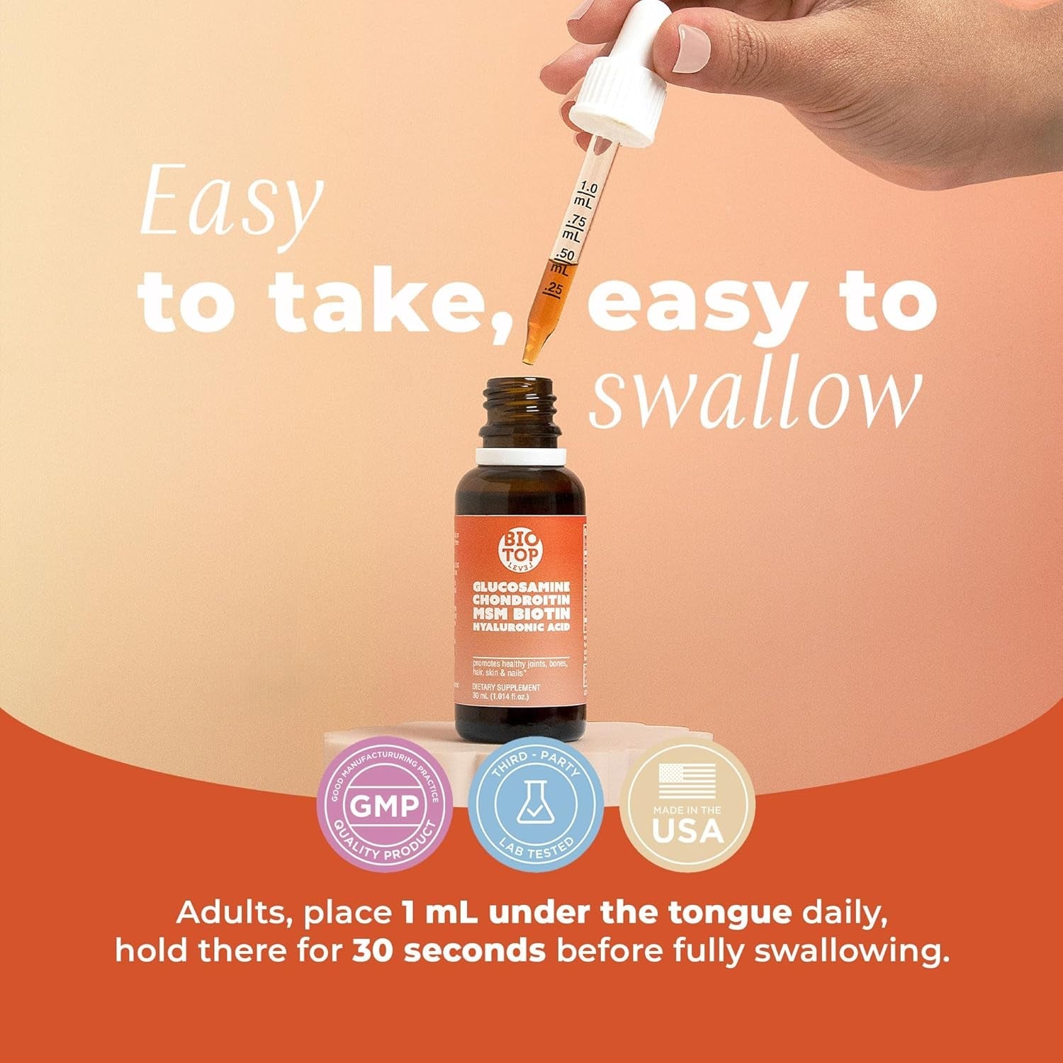 Liquid Glucosamine, Chondroitin, MSM, Biotin, Hyaluronic Acid, All in One Formula for Good Health of Joints, Bones, Hair, Skin & Nails