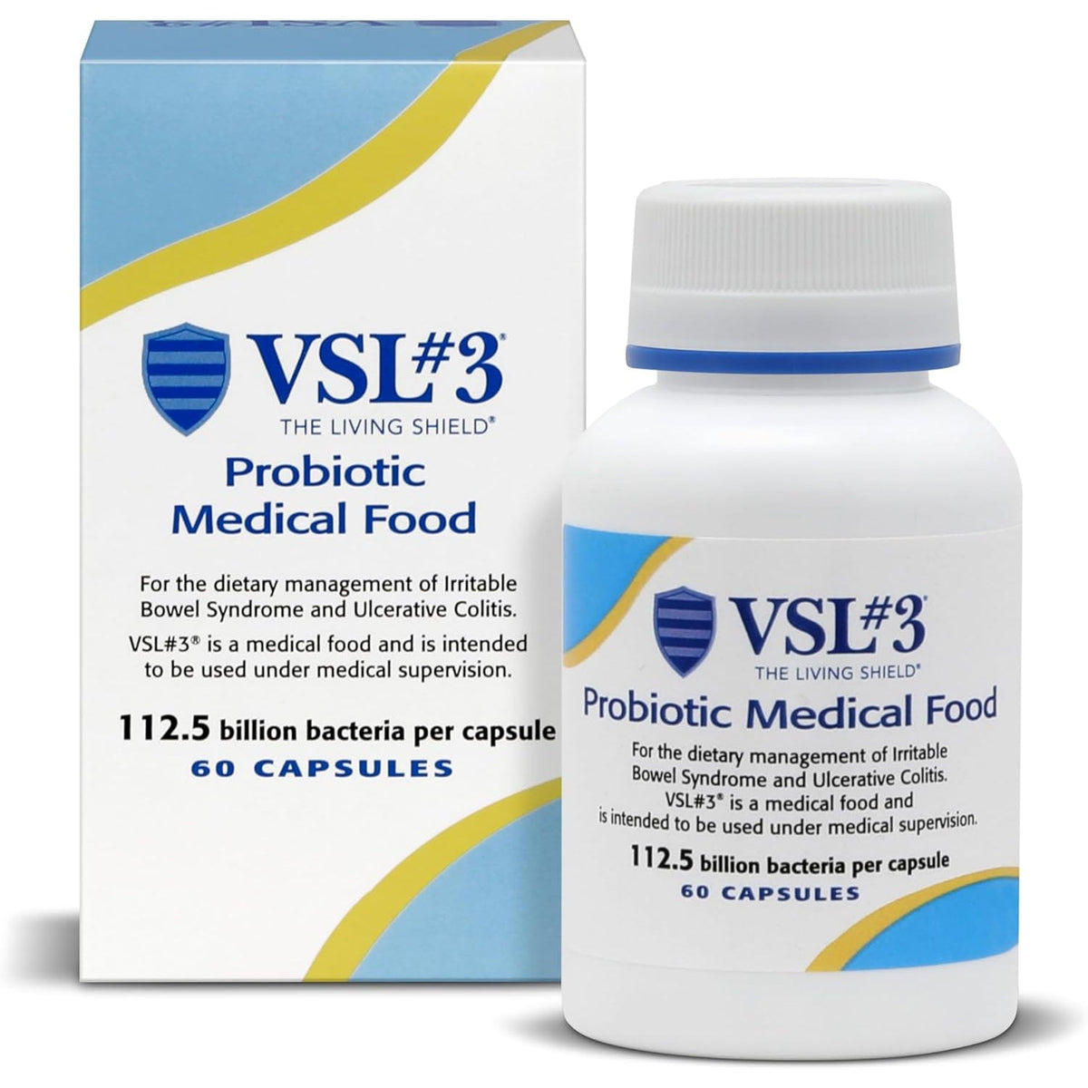 VSL#3® Probiotics for Digestive Health, IBS & UC Symptoms - 112.5B Cfus, High-Potency, Multi-Strain, Live, Refrigerated Probiotic, Medical Food for Gut Health Support in Men & Women, 60 Capsules