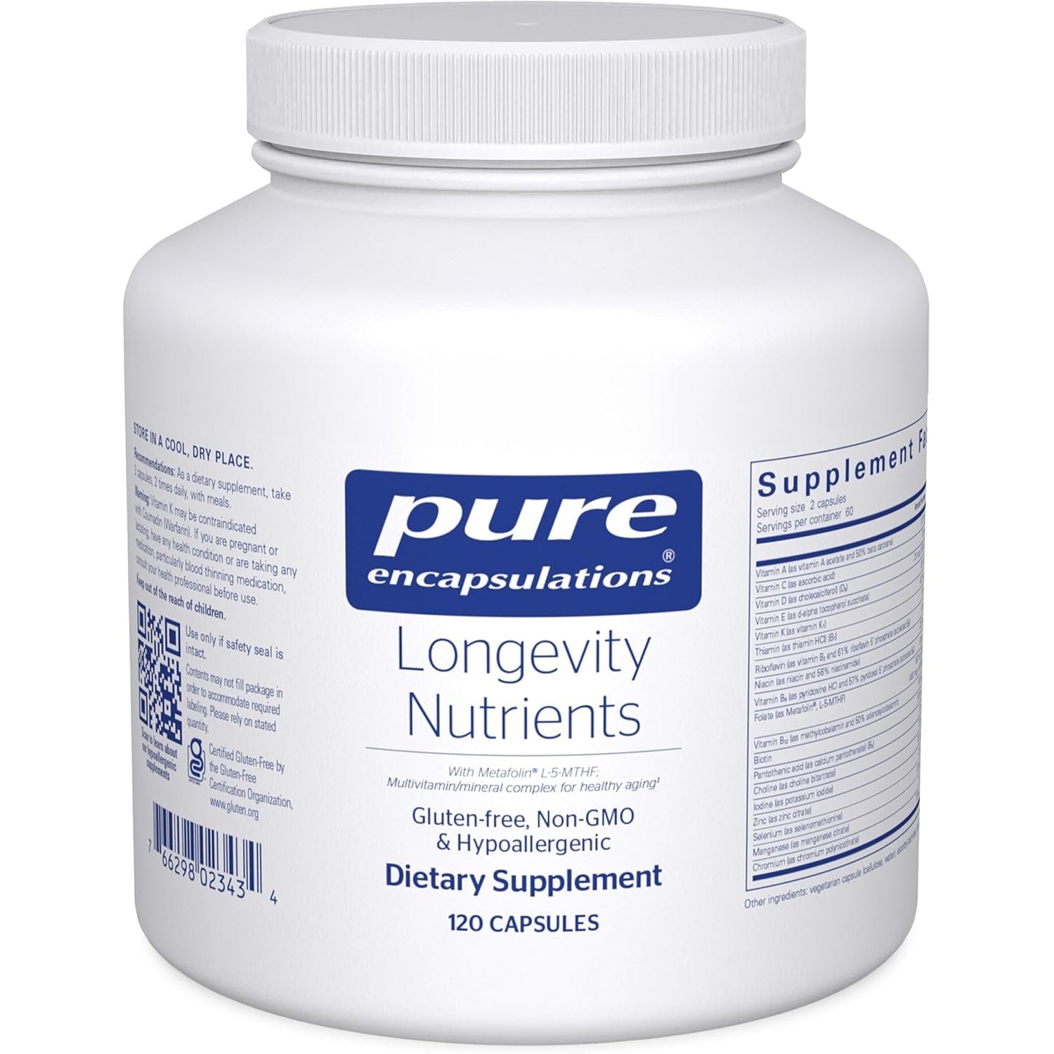 Pure Encapsulations Longevity Nutrients | Multivitamin Supplement & Mineral Complex to Support Healthy Aging, Brain Function, Eyes, Bones, and Vascular Health* | 120 Capsules