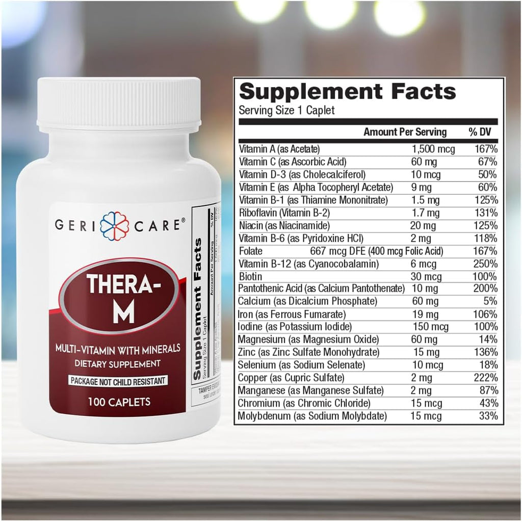 Gericare Thera M Multivitamin Caplets, Blend of Vitamins and Minerals to Ensure Maximum Nutritional Support Antioxidant Protection Supplement, 100 Count (Pack of 1)