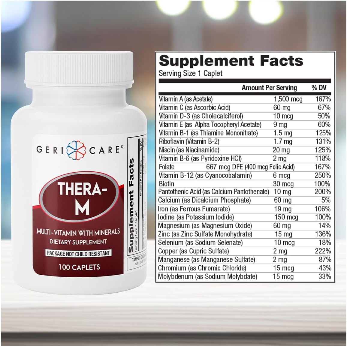 Gericare Thera M Multivitamin Caplets, Blend of Vitamins and Minerals to Ensure Maximum Nutritional Support Antioxidant Protection Supplement, 100 Count (Pack of 1)
