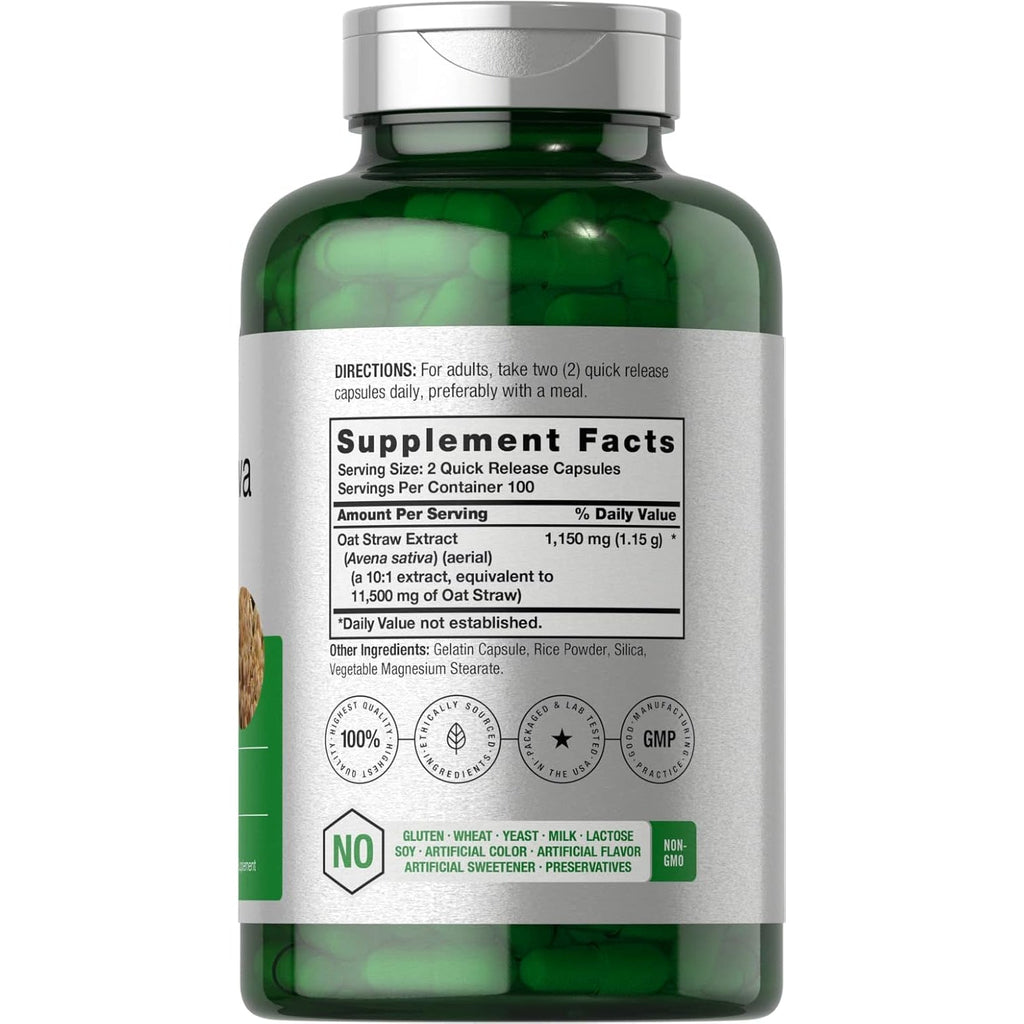 Horbäach Avena Sativa Extract | 200 Capsules | Oat Straw Extract | Non-Gmo, Gluten Free