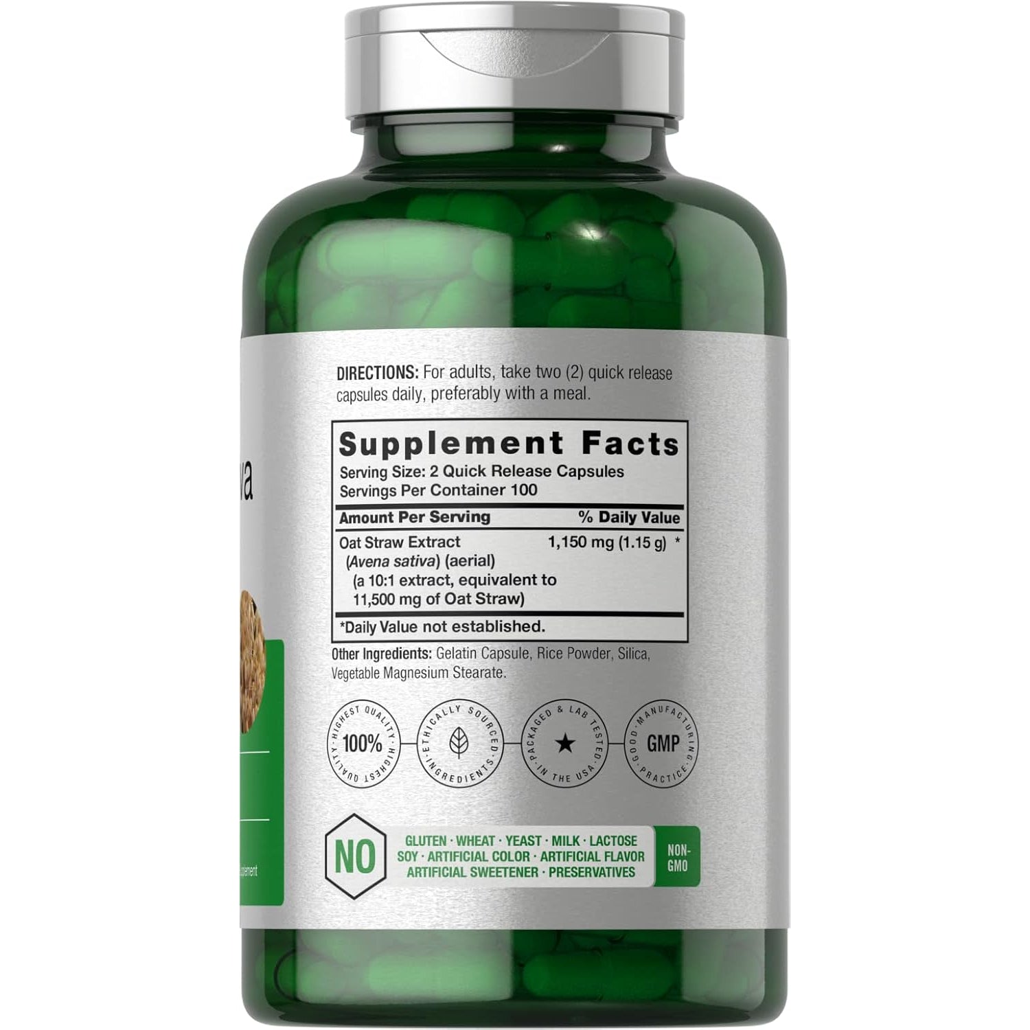 Horbäach Avena Sativa Extract | 200 Capsules | Oat Straw Extract | Non-Gmo, Gluten Free