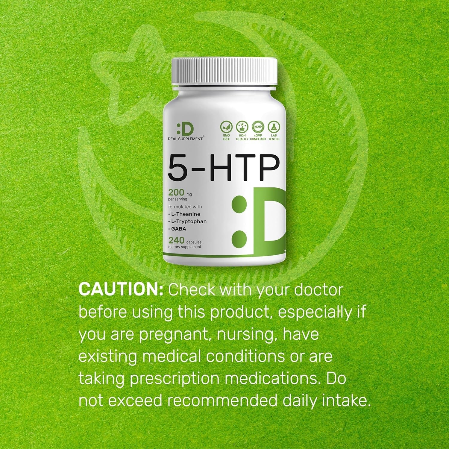 Deal Supplement 5-HTP 200Mg per Serving, 240 Capsules, 98% African Derived Griffonia Seed Extract | 4 in 1 Formula | plus Active L Theanine, L Tryptophan, & GABA | Relaxation Support Supplement