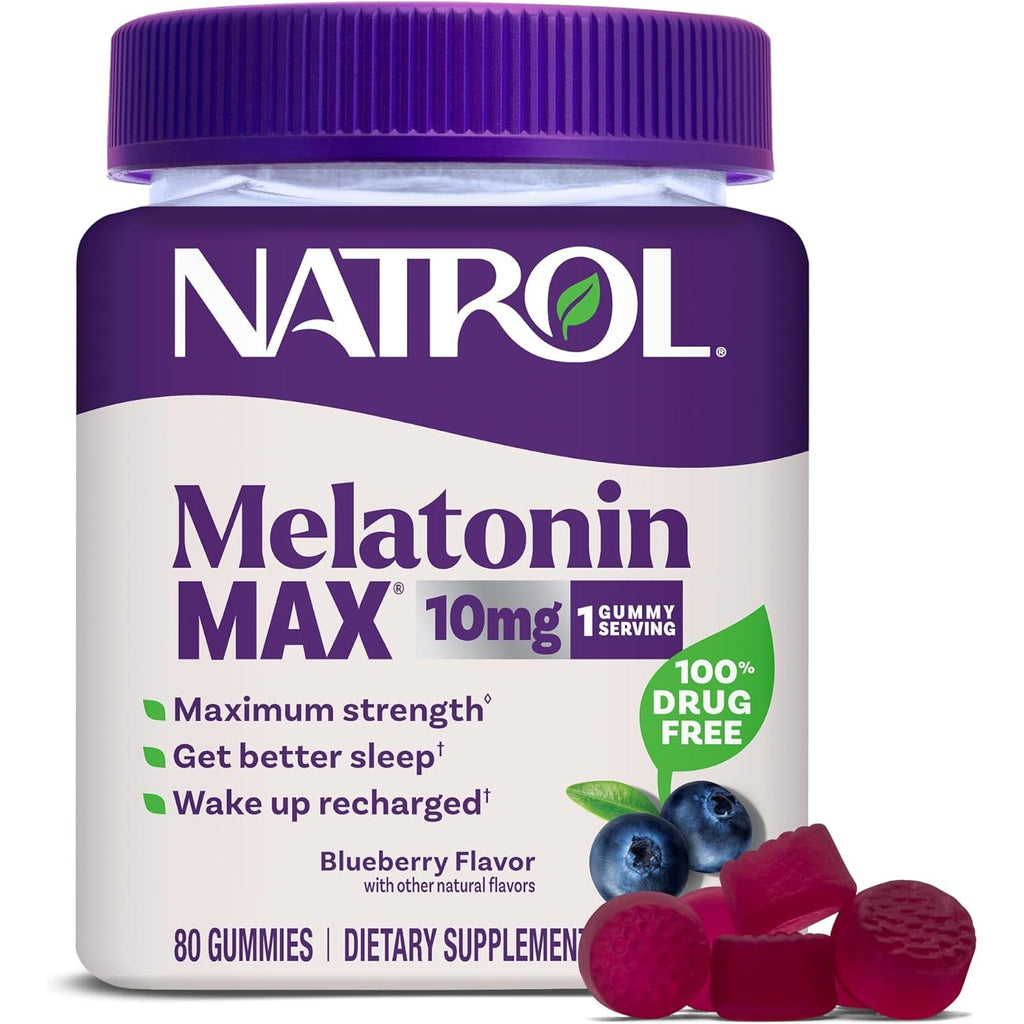 Natrol Melatonin 10Mg Sleep Aid Supplement, 80 Count Melatoninmax Gummies, Blueberry Flavor, 10 Mg Melatonin Gummies for Occasional Sleeplessness, 80 Day Supply