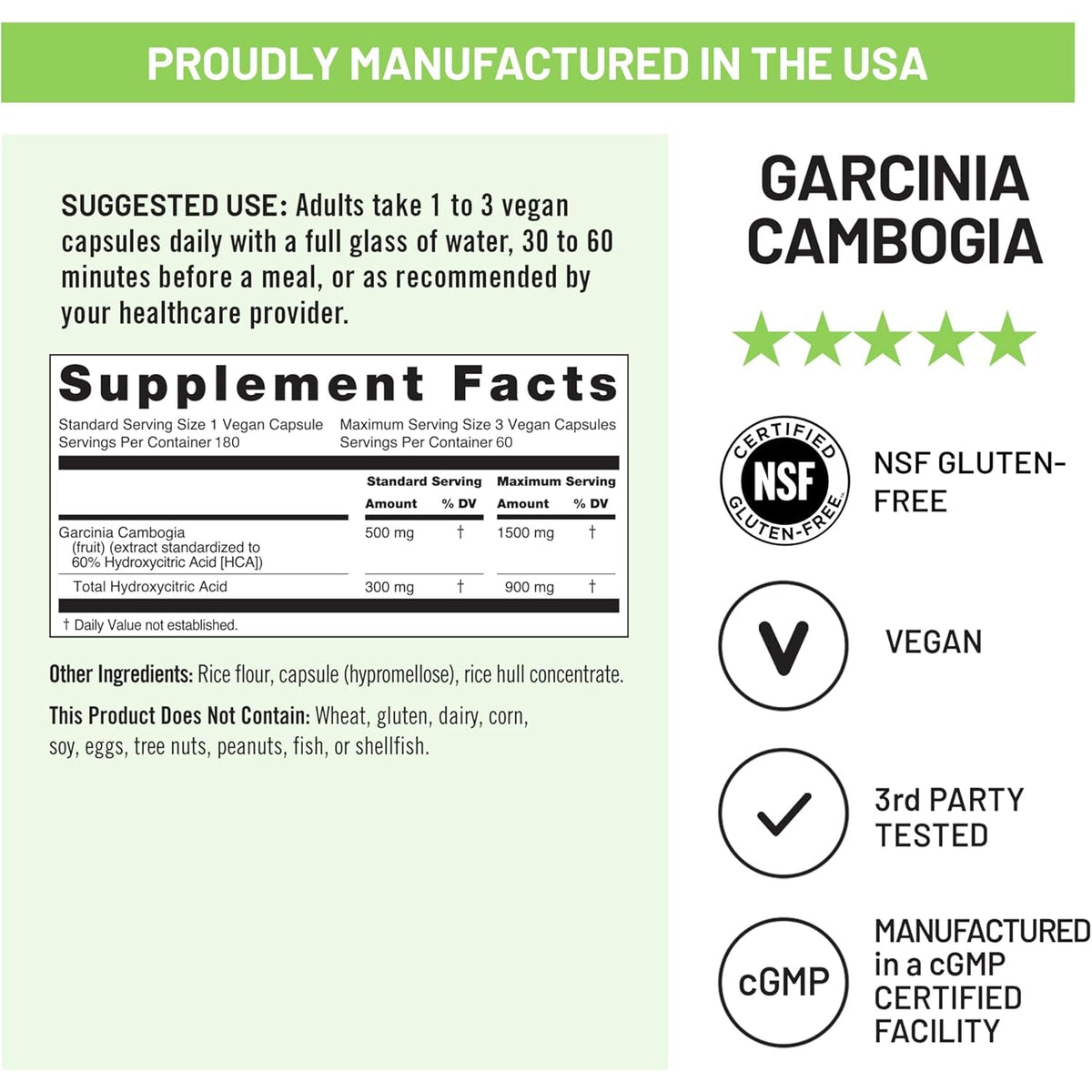 Naturewise Garcinia Cambogia - 60% HCA Concentration Extract, Natural Support for Weight Goals and Energy Levels - Vegan, Non-Gmo, Gluten Free - 180 Capsules[2-6 Month Supply]