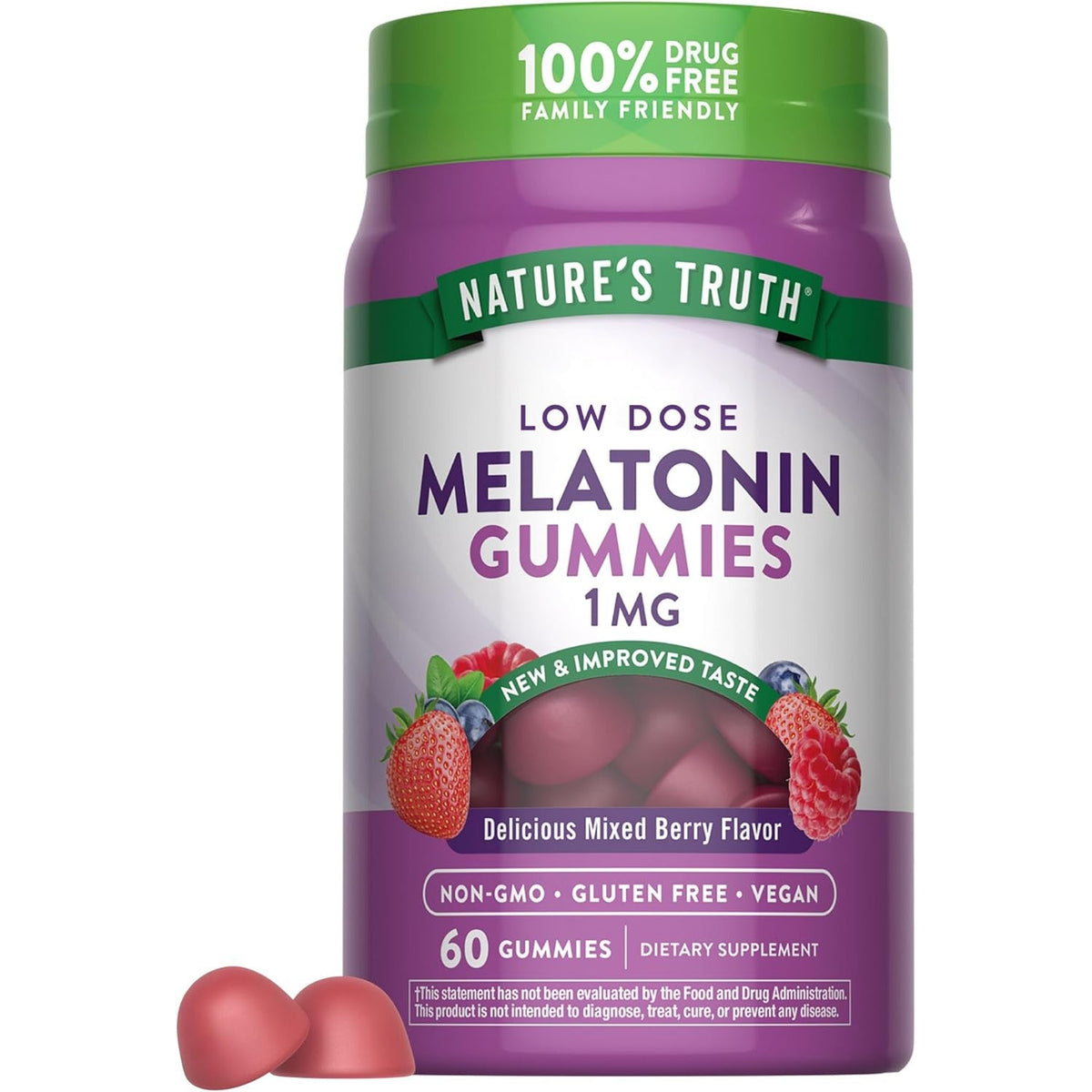 Nature'S Truth Melatonin Gummies | 1Mg | 60 Count | Mixed Berry Flavor | Vegan, Non-Gmo & Gluten Free Supplement