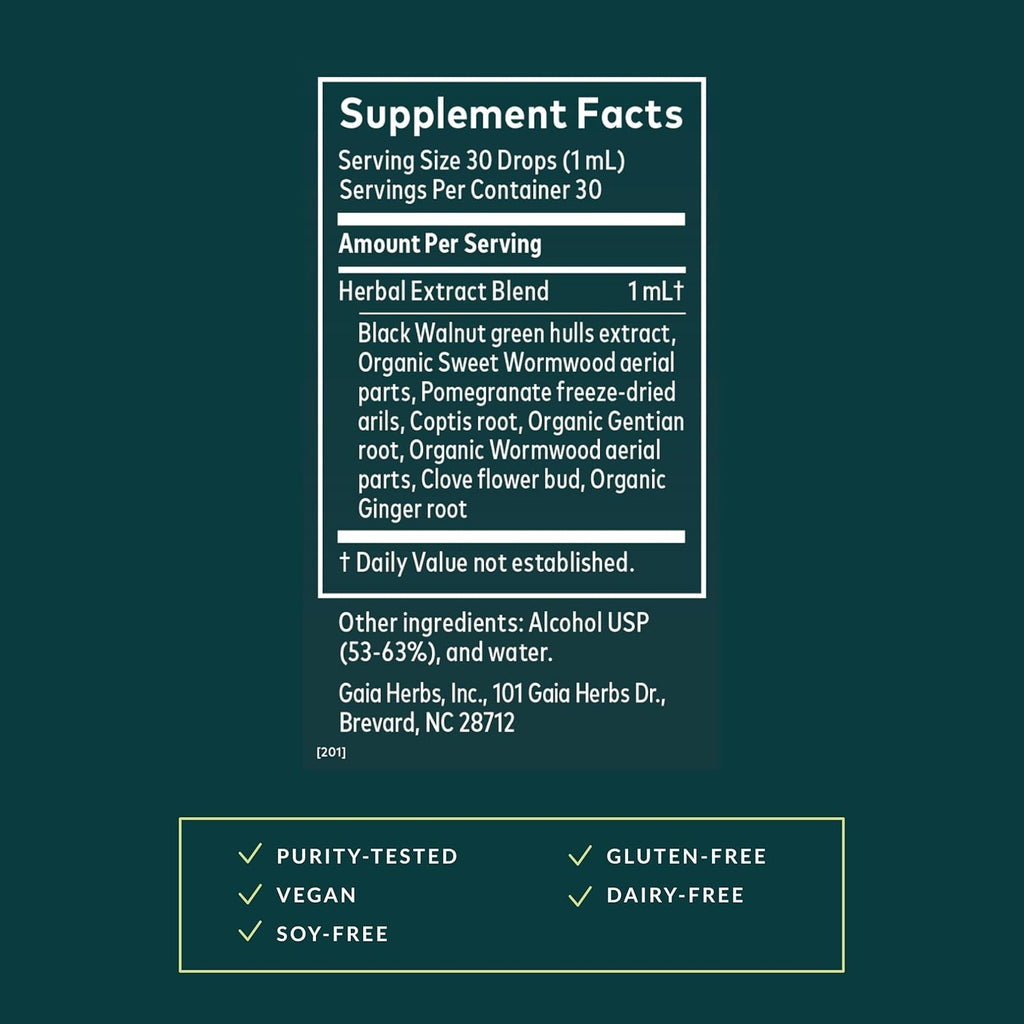 Gaia Herbs Wormwood Black Walnut Supreme - Digestive Support Supplement - Intestinal & Gut Health Support* - Ginger Root, Wormwood & Black Walnut - 1 Fl Oz Liquid Extract (30 Servings)