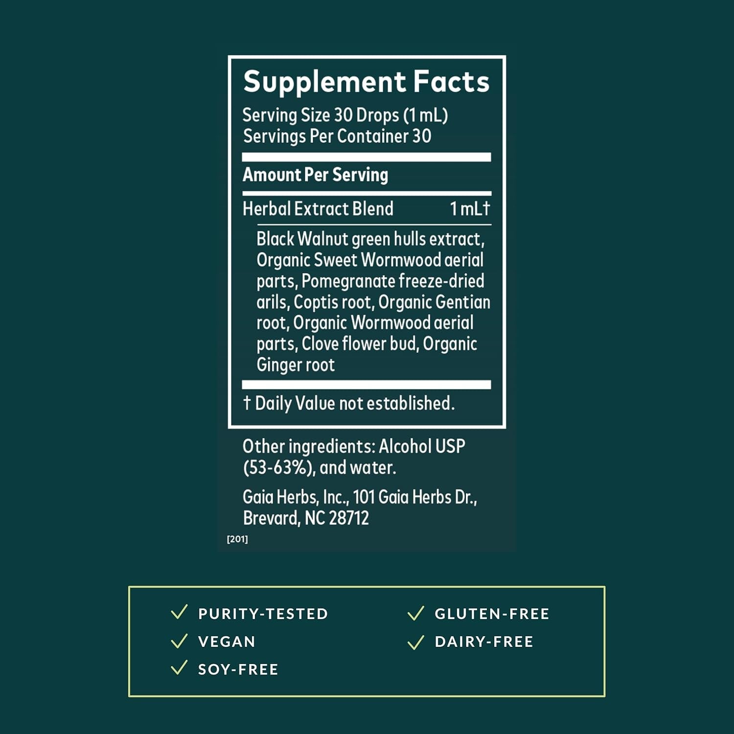 Gaia Herbs Wormwood Black Walnut Supreme - Digestive Support Supplement - Intestinal & Gut Health Support* - Ginger Root, Wormwood & Black Walnut - 1 Fl Oz Liquid Extract (30 Servings)