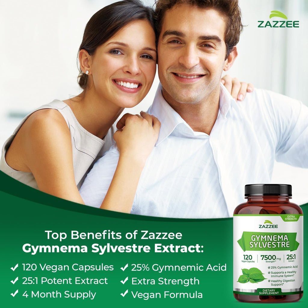 Zazzee USDA Organic Gymnema Sylvestre 25:1 Extract, 25% Gymnemic Acid, 120 Vegan Capsules, 4 Month Supply, All-Natural Botanical Support, Concentrated 25X Extract, Non-Gmo, Made in the USA
