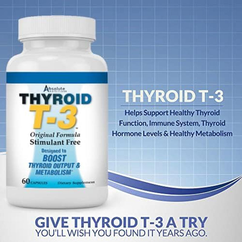 Absolute Nutrition Fat Burning Metabolism Boosting Supplement, Thyroid T-3, 60 Capsules, Off-White, 120