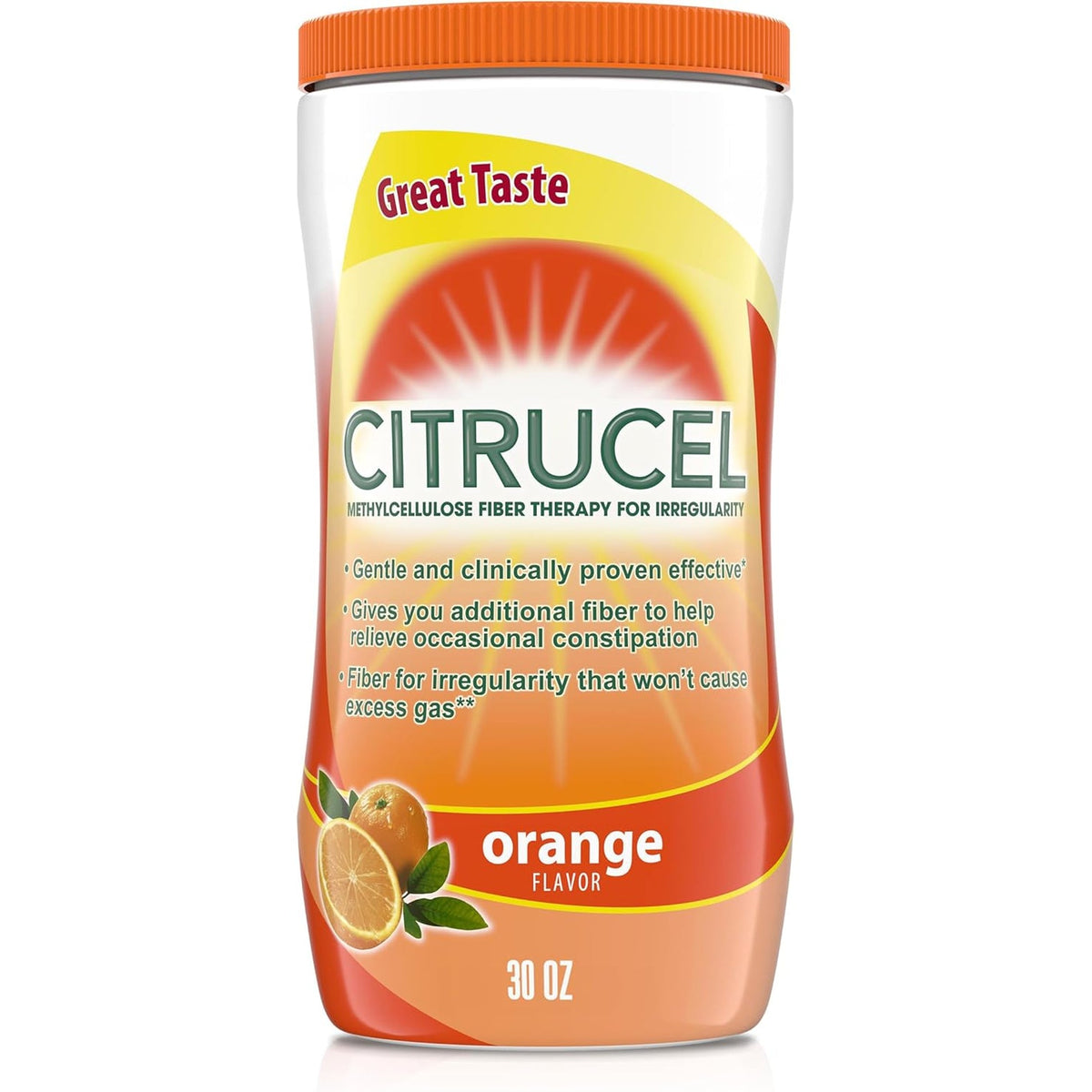 CITRUCEL Fiber Powder for Occasional Constipation Relief, Methylcellulose Fiber Powder, Orange Flavor - 30 Ounces