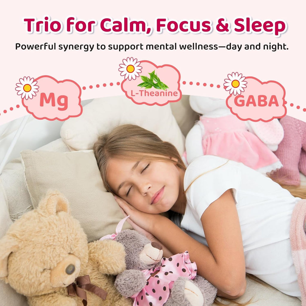 Liposomal GABA L-Theanine Drops for Kids - Liquid GABA Supplement with Magnesium, Chamomile, Lemon Balm & Vitamin B6 - Support Relaxation, Focus & Stress Relief for Kids & Adults - Strawberry Flavor