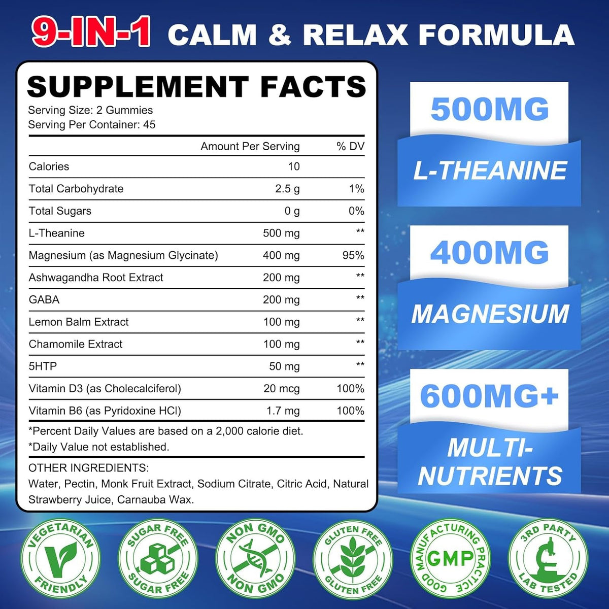 90 Count | L Theanine Gummies, L Theanine Supplement for Adults & Kids, W/Ashwagandha, Magnesium, GABA & 5-HTP, Sugar Free Liposomal Formula for Calm Relax Zzz M♡♡D & Focus, Vegan