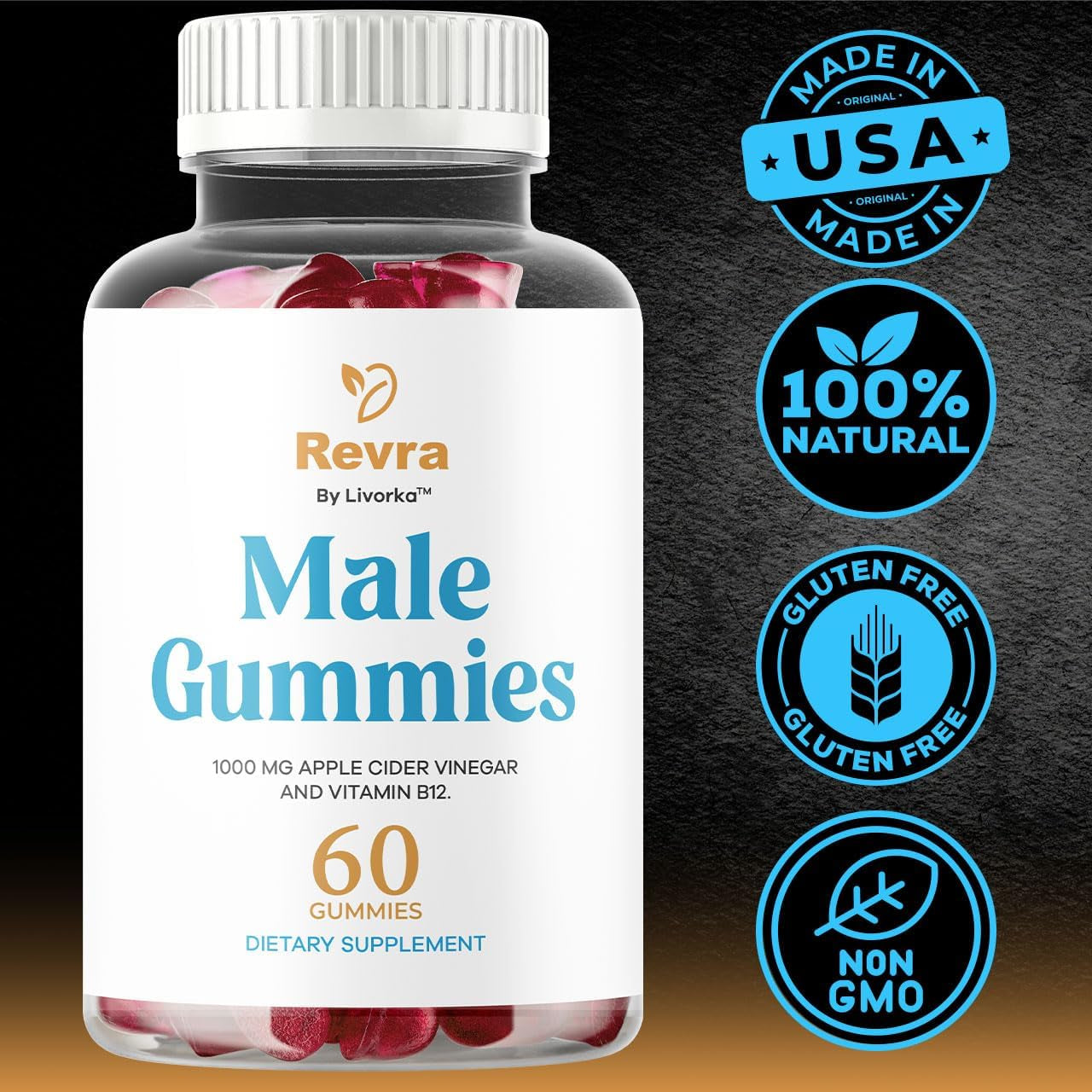 Revra Gummies - Official Revra Gummys for Men Premium Natural Ingredients - Maximum Strength, Supplement Daily Energy Advanced Formula for Overall Health & Wellness, 60 Gummies for 1 Month