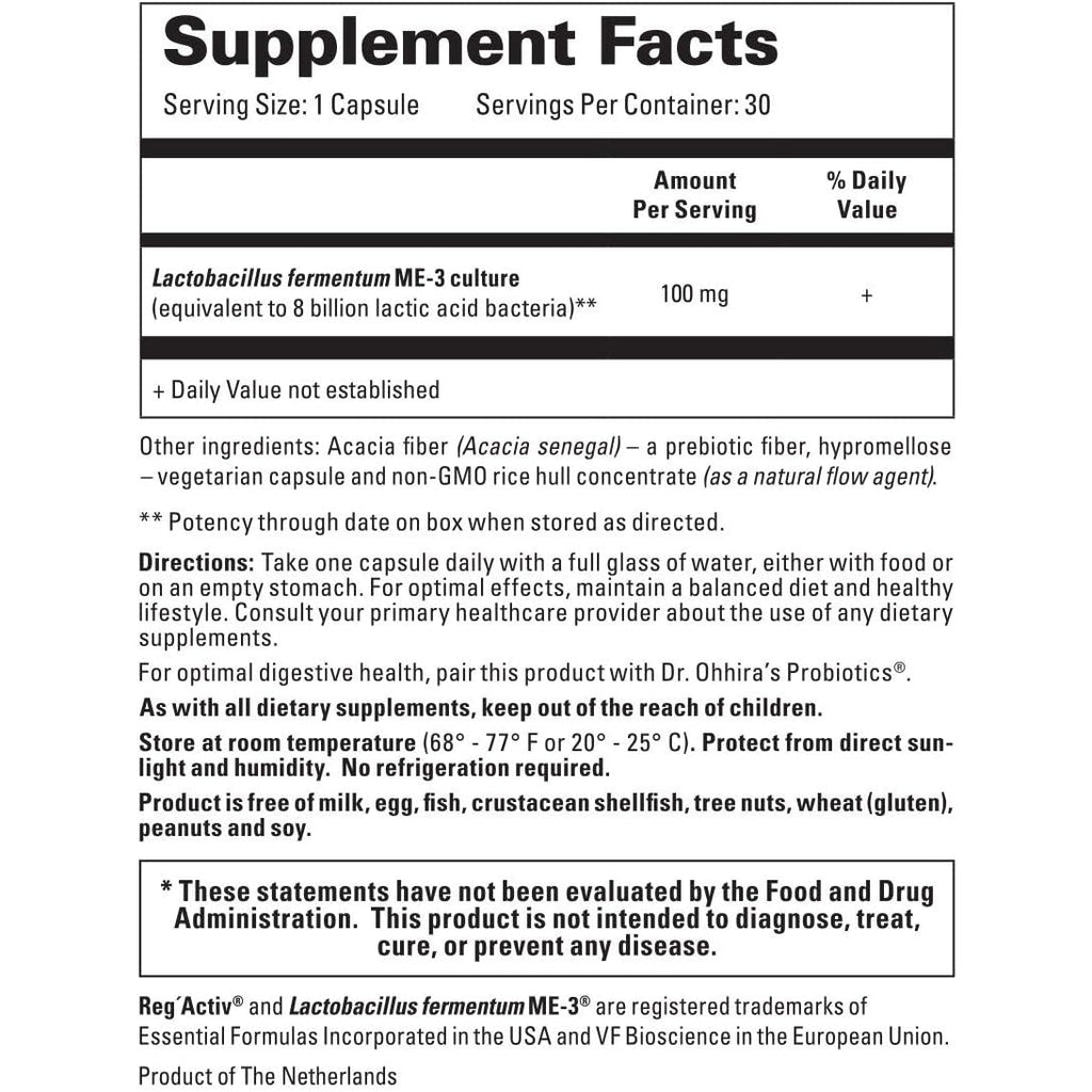 Reg'Activ Essential ME-3, 30 Capsules. a Glutathione-Producing Probiotic That Delivers Glutathione to the Intestine for Efficient Guthatione Supplementation