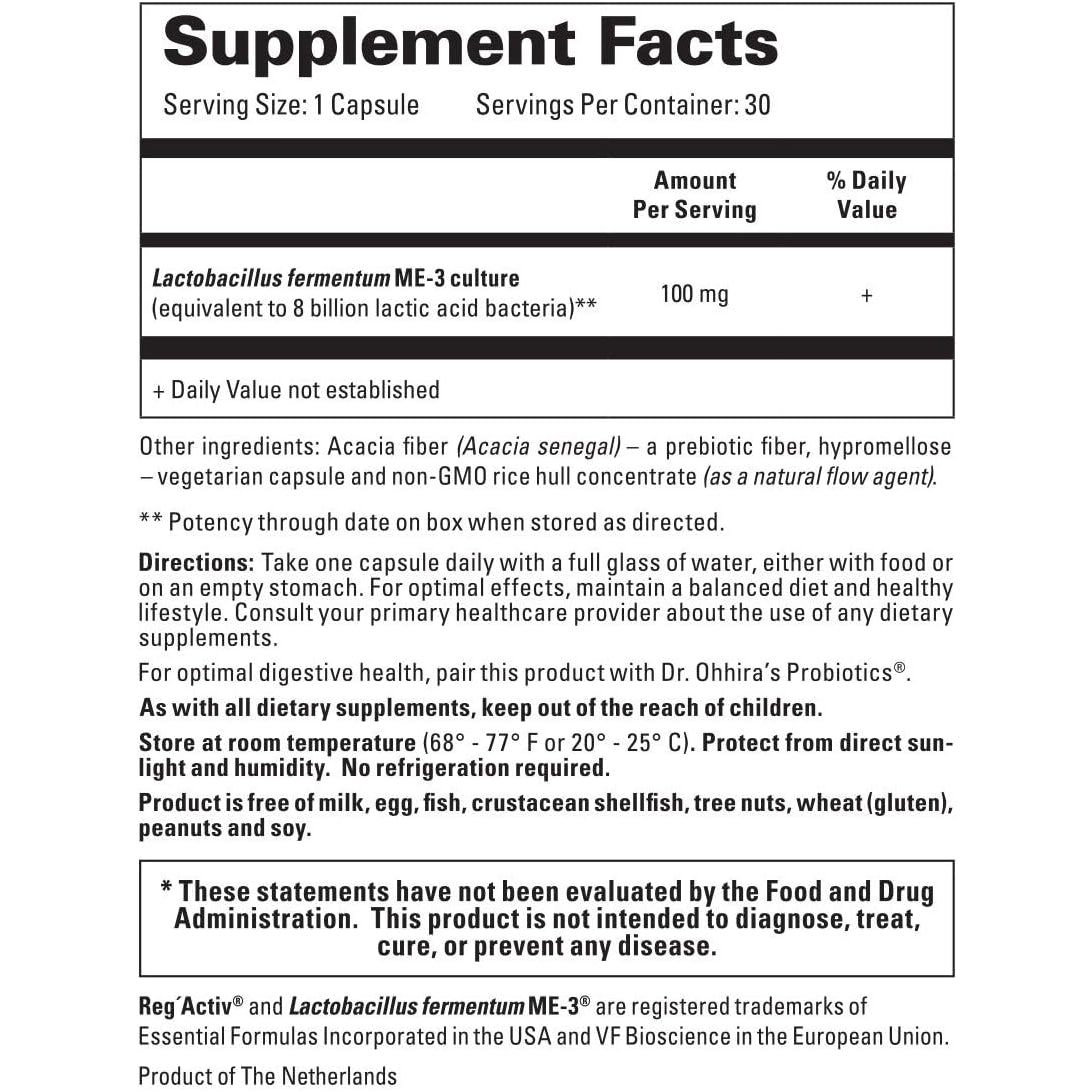 Reg'Activ Essential ME-3, 30 Capsules. a Glutathione-Producing Probiotic That Delivers Glutathione to the Intestine for Efficient Guthatione Supplementation
