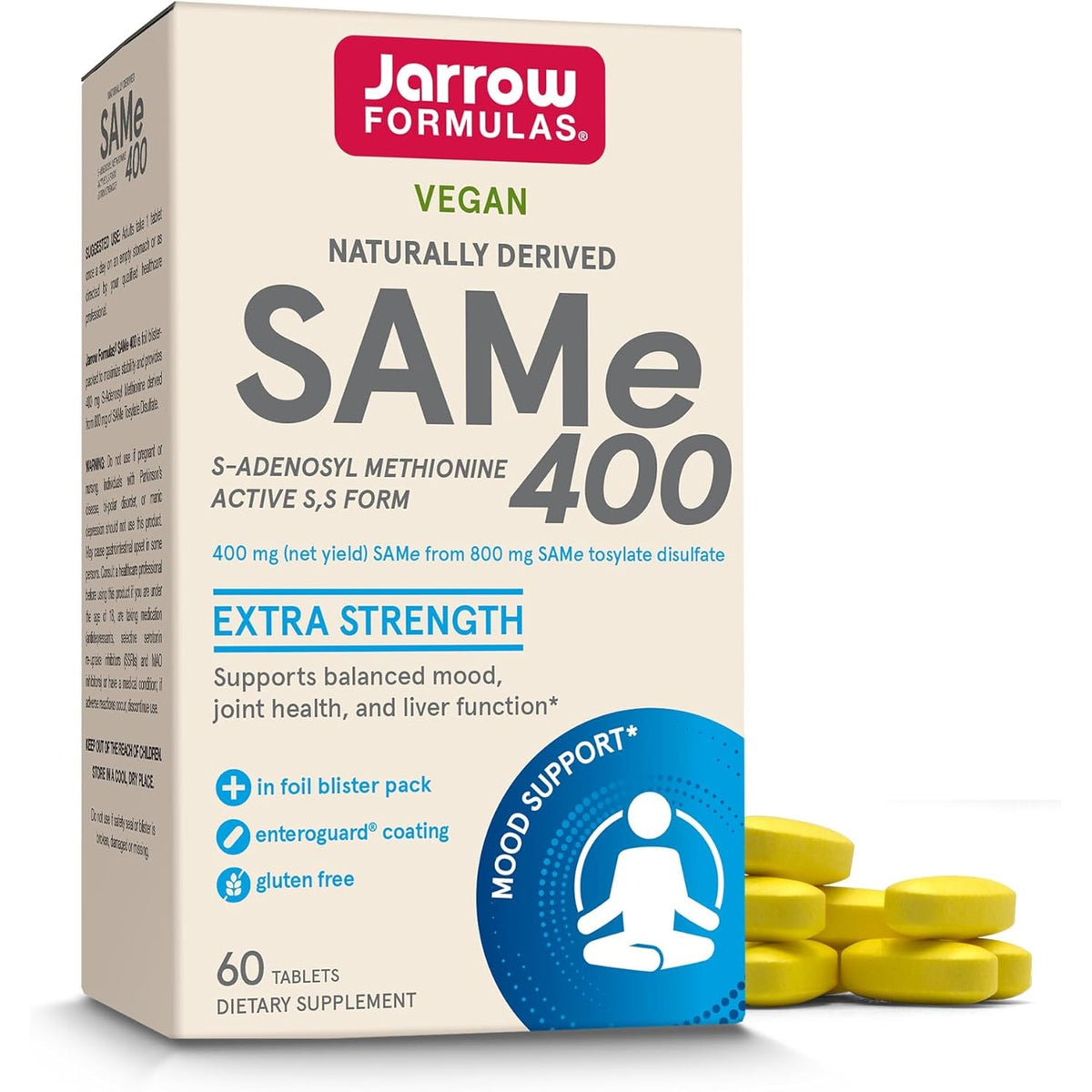 Jarrow Formulas Same Supplement 400 Mg - 60 Tablets - High Concentration of Active S,S Form - Supports Joint Health, Liver Function, Brain Metabolism, Balanced Mood & Antioxidant Defense - 60 Servings