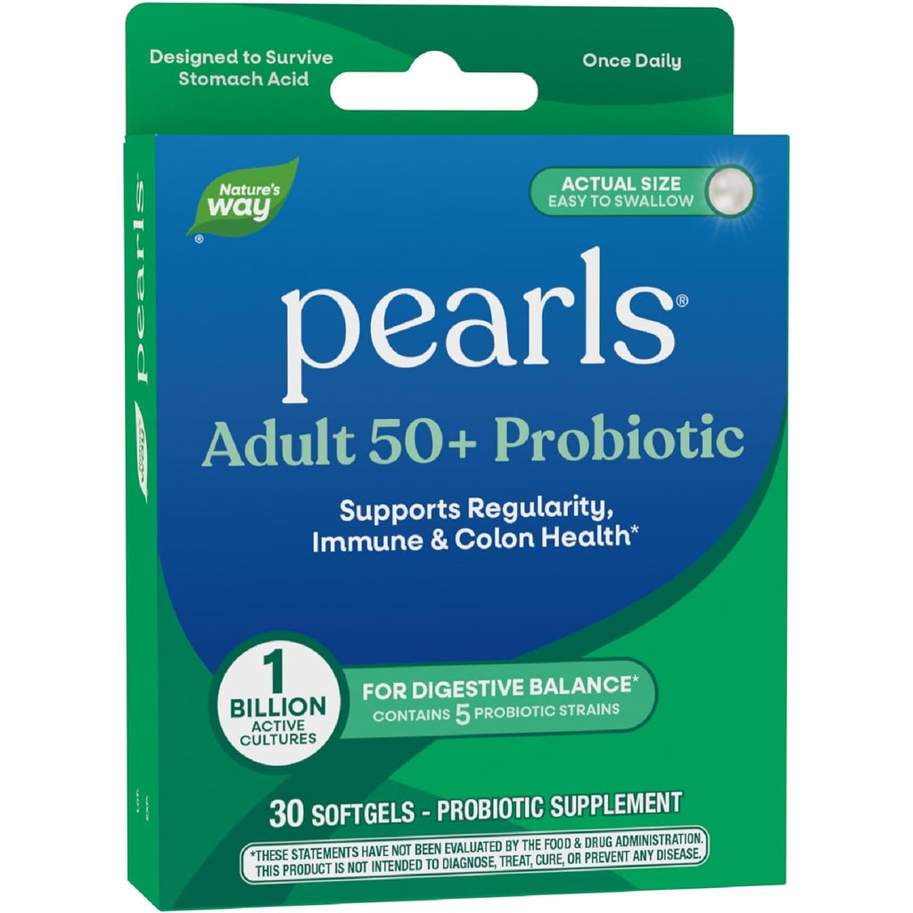 Nature'S Way Pearls Adult 50+ Probiotic, Probiotics for Digestive Health* Supports Regularity, Immune & Colon Health*, 1 Billion Cultures, No Refrigeration Needed, 30 Softgels
