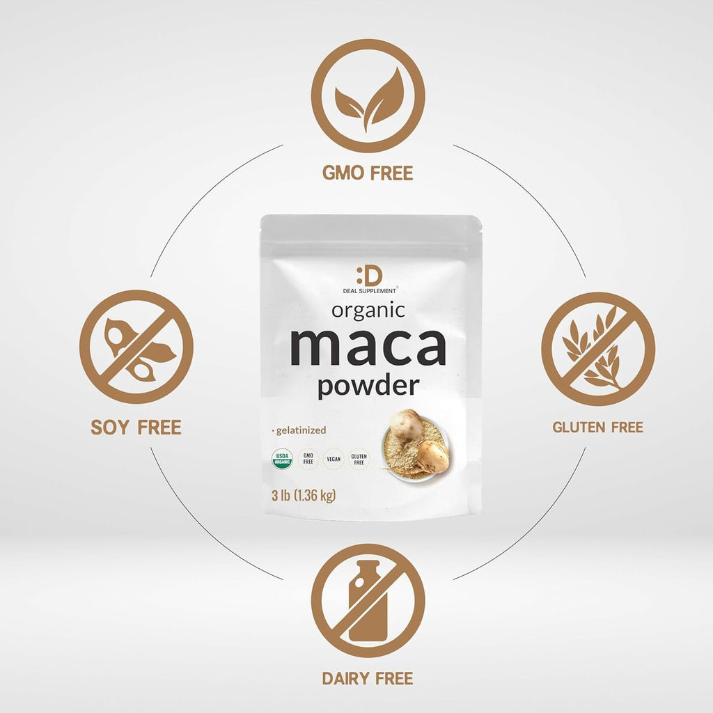 Organic Peruvian Maca Root Powder, 3Lbs – Easily Digested Gelatinized Form – Herbal Superfoods Supplement for Men & Women – Supports Immune & Energy Health – Non-Gmo