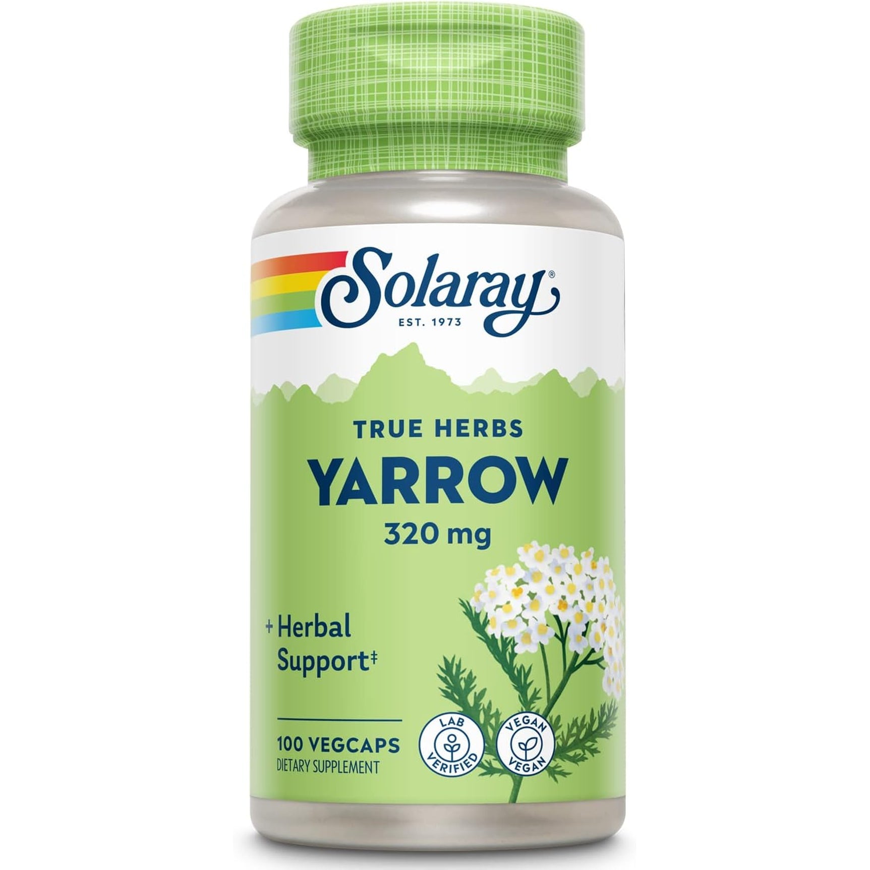 SOLARAY True Herbs Yarrow 320Mg, Whole Aerial - Yarrow Herbal Supplements for Wellness Support - Non-Gmo, Vegan, Gluten Free, Lab Verified, 60-Day Money Back Guarantee - 100 Servings, 100 Vegcaps