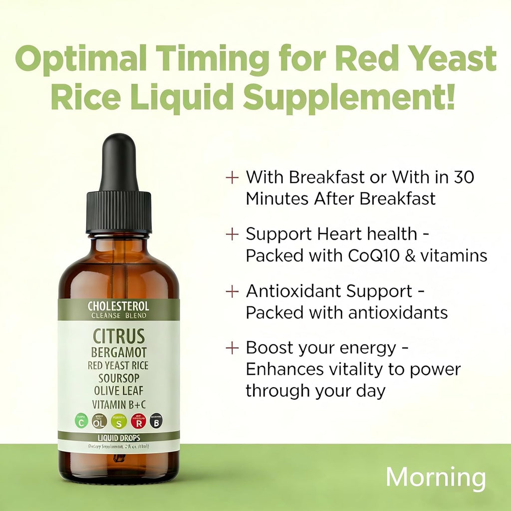 Red Yeast Rice Drops - High Absorption Cholesterol Support, Red Yeast Rice, Soursop, Olive Leaf,Vitamin B+C, Natural, Non-Gmo Vegan, Heart Health Antioxidant Liquid Supplement 2 Fl Oz,2Pcs