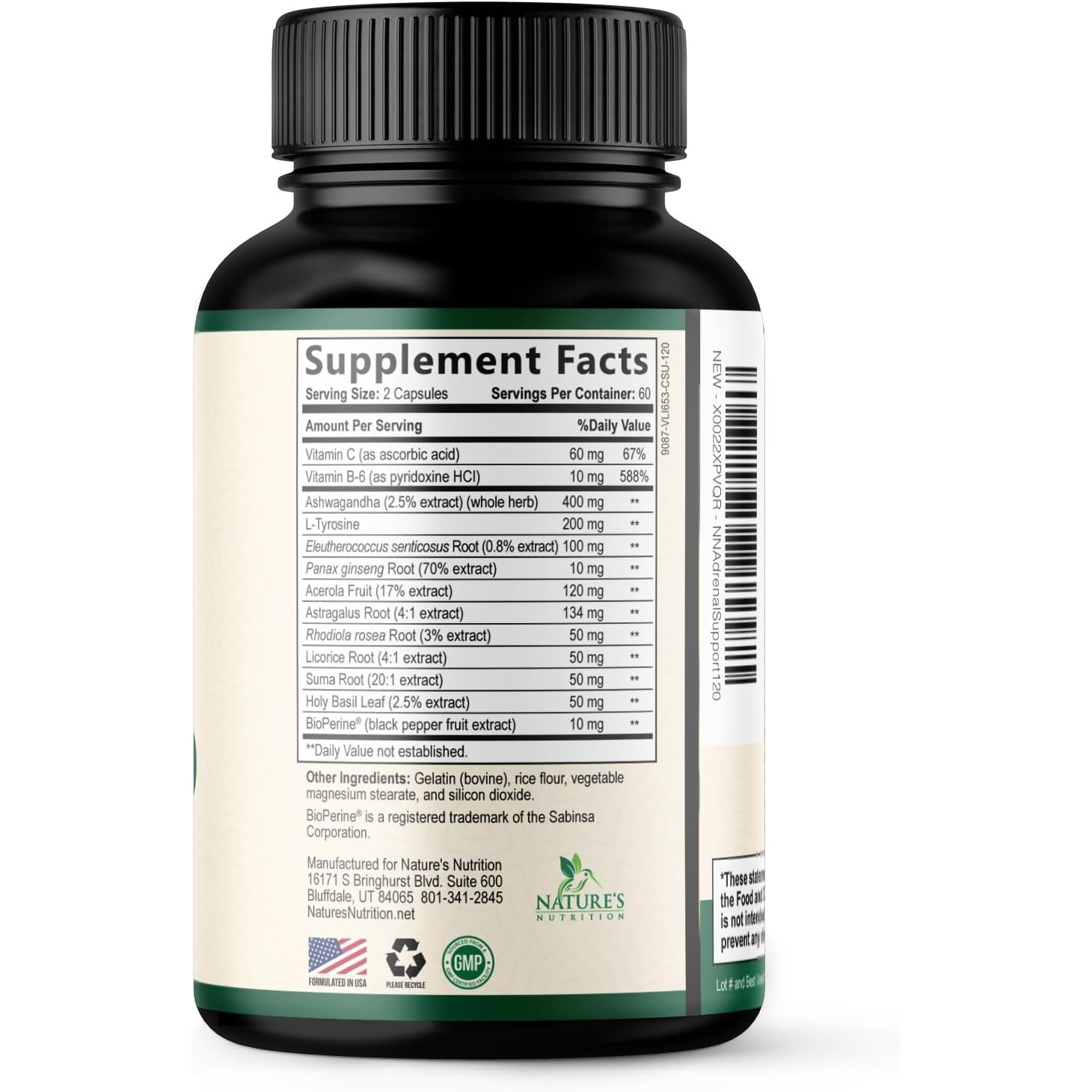 Nature'S Nutrition Adrenal Support Supplements Cortex Complex, Best Energy Supplement, Supports Health & Energy Levels, Daily Ashwagandha for Women & Men, Supports Immune System, 120 Capsules