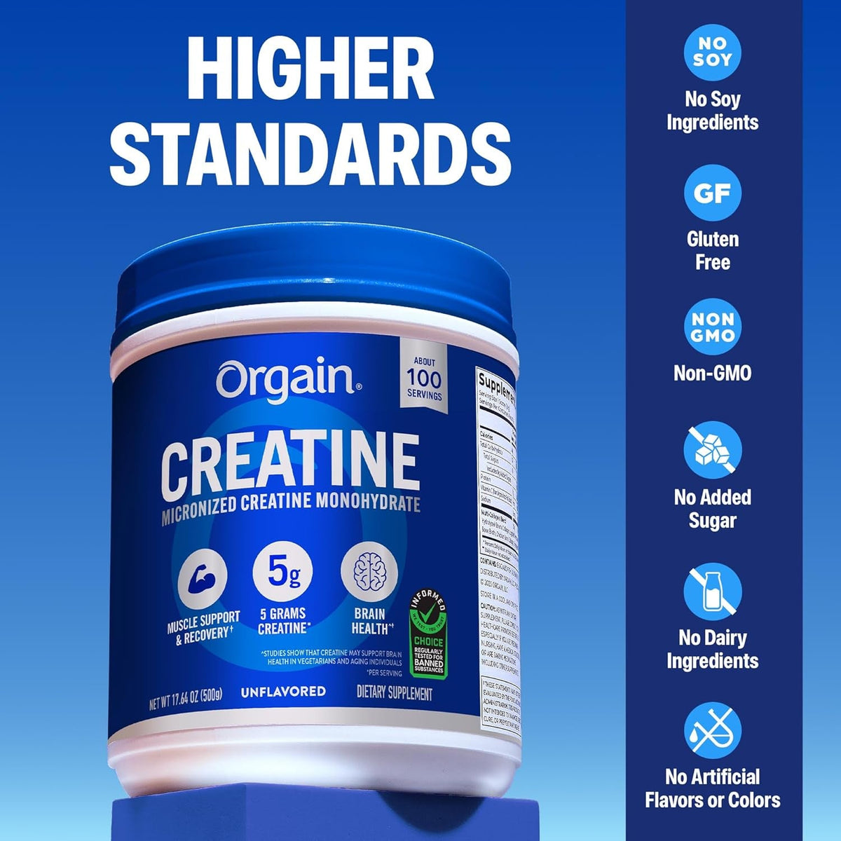 Orgain Creatine Monohydrate Micronized Powder, 100 Servings, Unflavored, Supports Muscle Growth, Post Workout Recovery and Brain Health, No Artificial Additives, for Men & Women (Packaging May Vary)