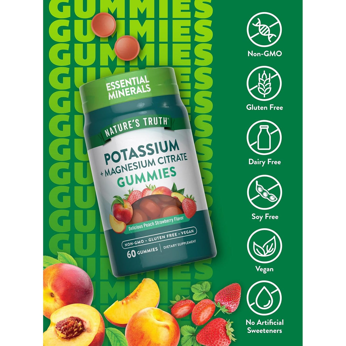 Nature'S Truth Potassium Magnesium Citrate Gummies | 60 Count | Vegan, Non-Gmo & Gluten Free Supplement