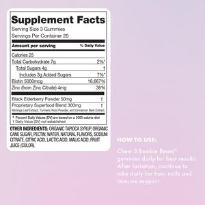 Boobie Bears Lactation Support Gummies | Helps as Milk Supply Booster & Supports Immune Health & Hair Growth | Breastfeeding Supplements with Zinc & Elderberry for Milk Supply Increase, 60 Count