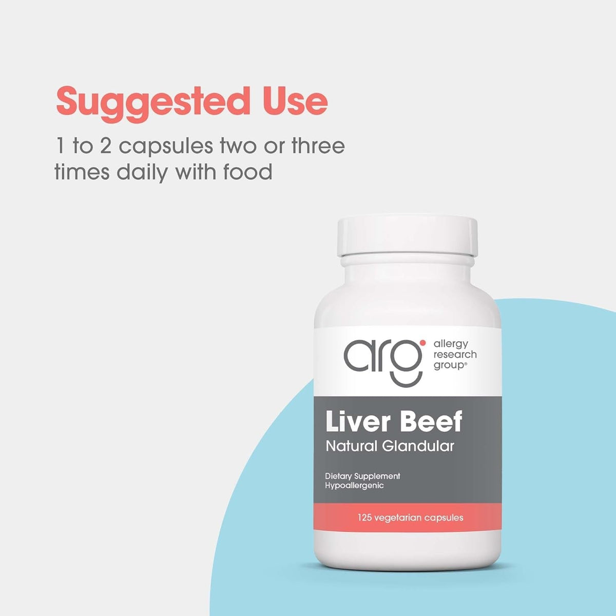 Allergy Research Group ARG Liver Beef Natural Glandular - 1000 Mg Bovine Liver - Supports Liver Function - Hypoallergenic Formula - 62 Servings - 125 Count