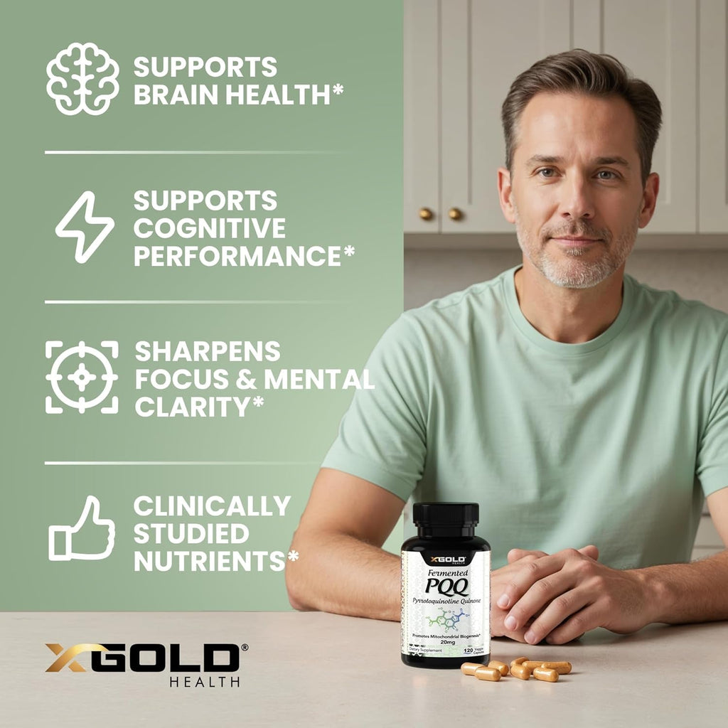 X Gold Health PQQ, Pyrroloquinoline Quinone, 20 Mg, 120 Capsules, Promotes the Growth of New Mitochondria, Gluten-Free, Non-Gmo, Vegetarian