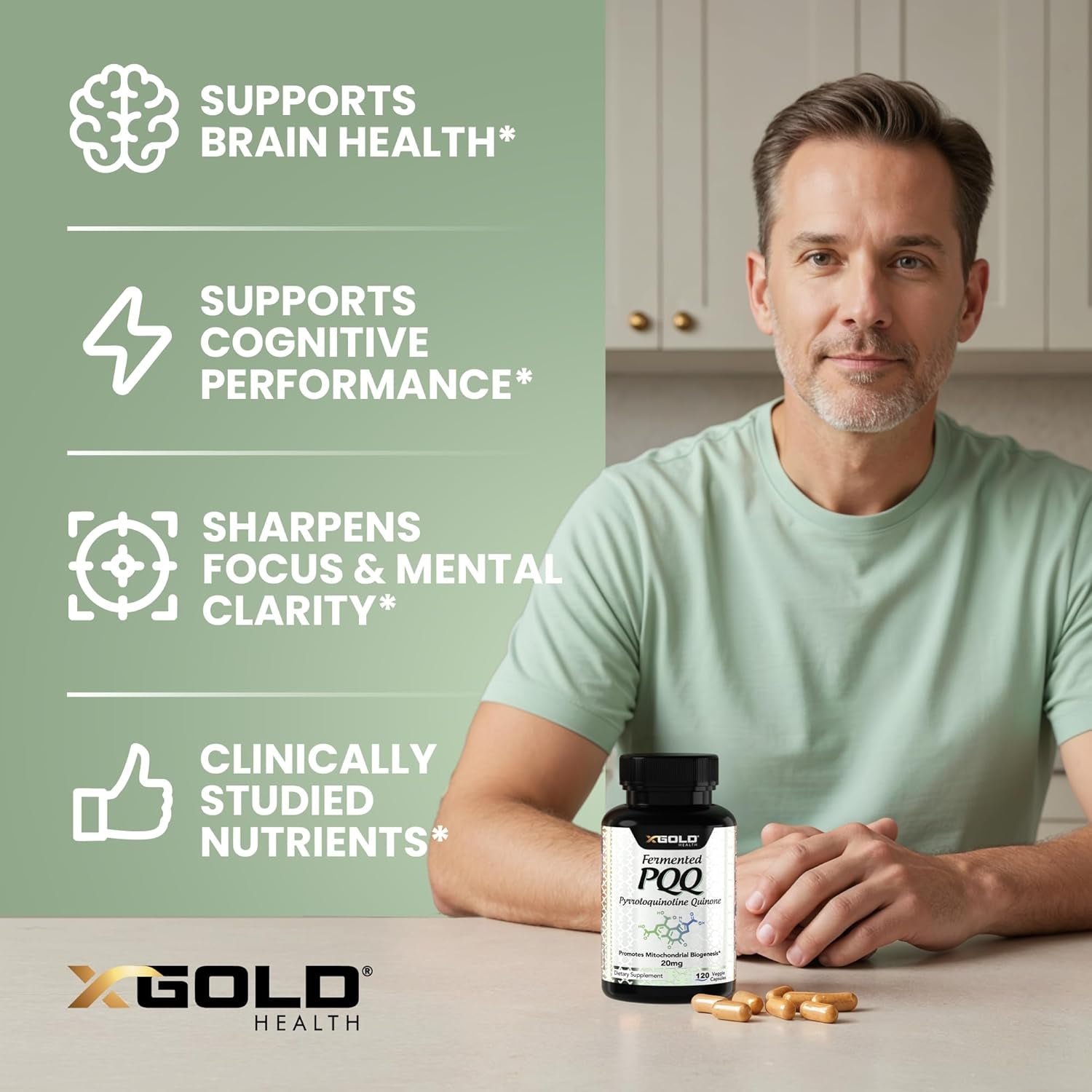 X Gold Health PQQ, Pyrroloquinoline Quinone, 20 Mg, 120 Capsules, Promotes the Growth of New Mitochondria, Gluten-Free, Non-Gmo, Vegetarian