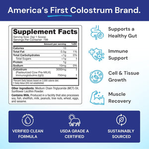 Symbiotics Colostrum plus Powder 21 Oz Immune & Muscle Recovery Support, 25% Igg Immunoglobulins, Gut Health & Training Resilience, Unflavored, Gluten Free - 21 Oz
