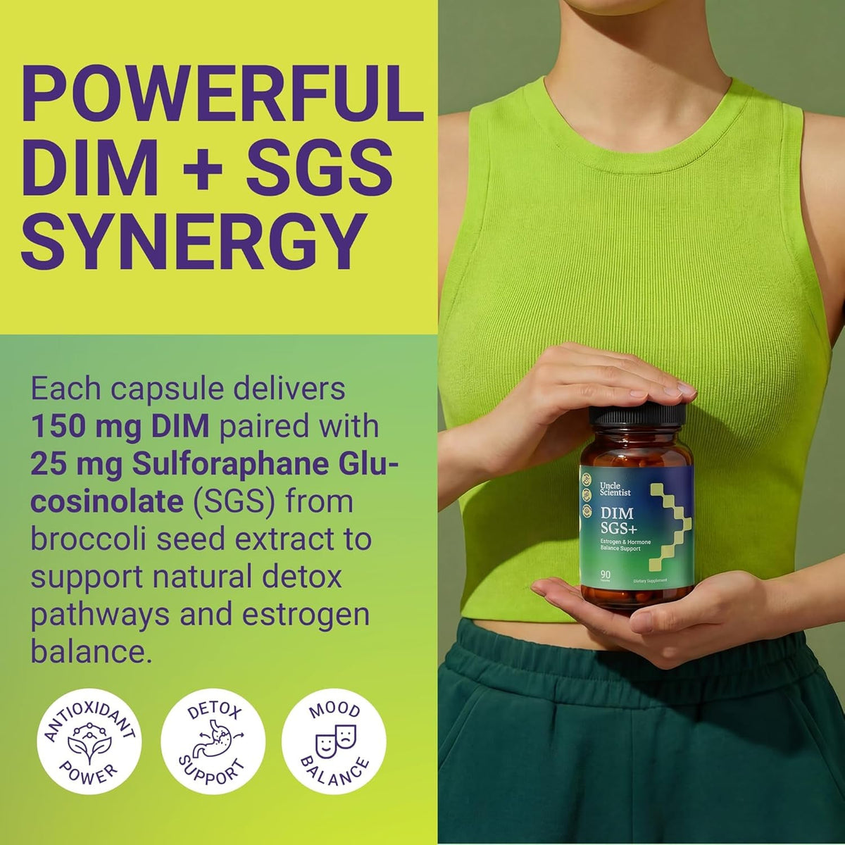 DIM SGS+ Supplement 150Mg for Women & Men - Supports Healthy Hormone Levels, Estrogen, Metabolism, Detox - Pomegranate & Broccoli Seed, 90 Capsules (90 Day Supply)