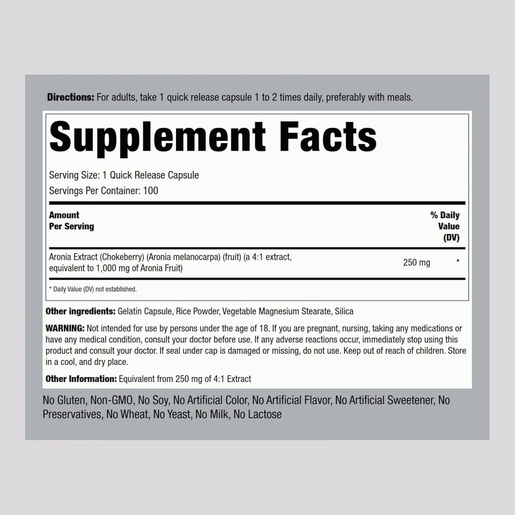 Piping Rock Aronia Berry Capsules | 100 Pills | Chokeberry Herb Extract | Supplement Concentrate | Non-Gmo, Gluten Free