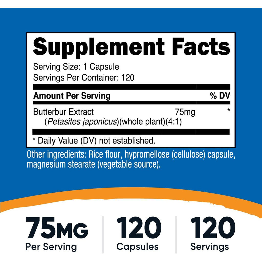 Nutricost Butterbur Extract Capsules (75Mg) 120 Capsules - Gluten Free, Non-Gmo, Vegetarian Friendly