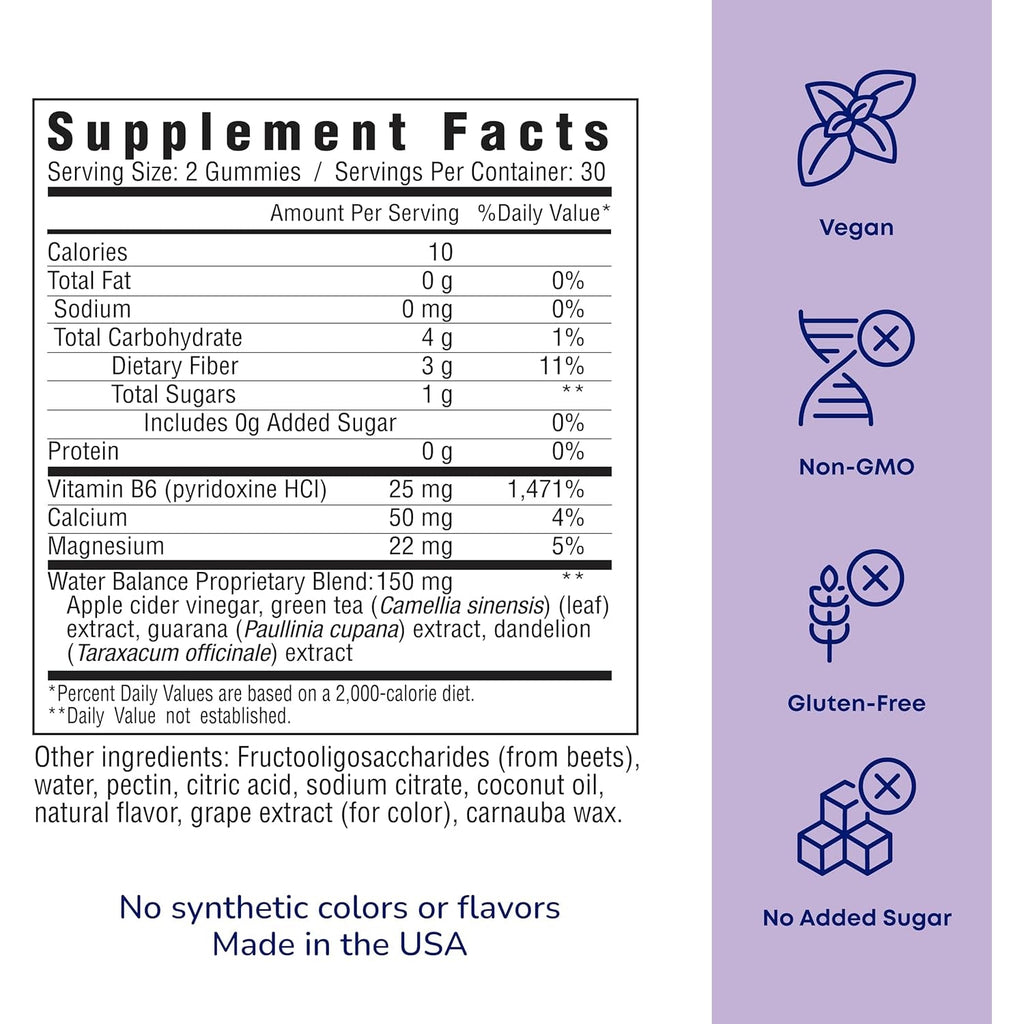 Her Own Debloat Gummy, Bloating and Gas Relief, Helps Reduce Water Retention, Supports Energy, with Apple Cider Vinegar and Dandelion, Gluten and Soy Free, Vegan, 60 Gummies, 60 Servings