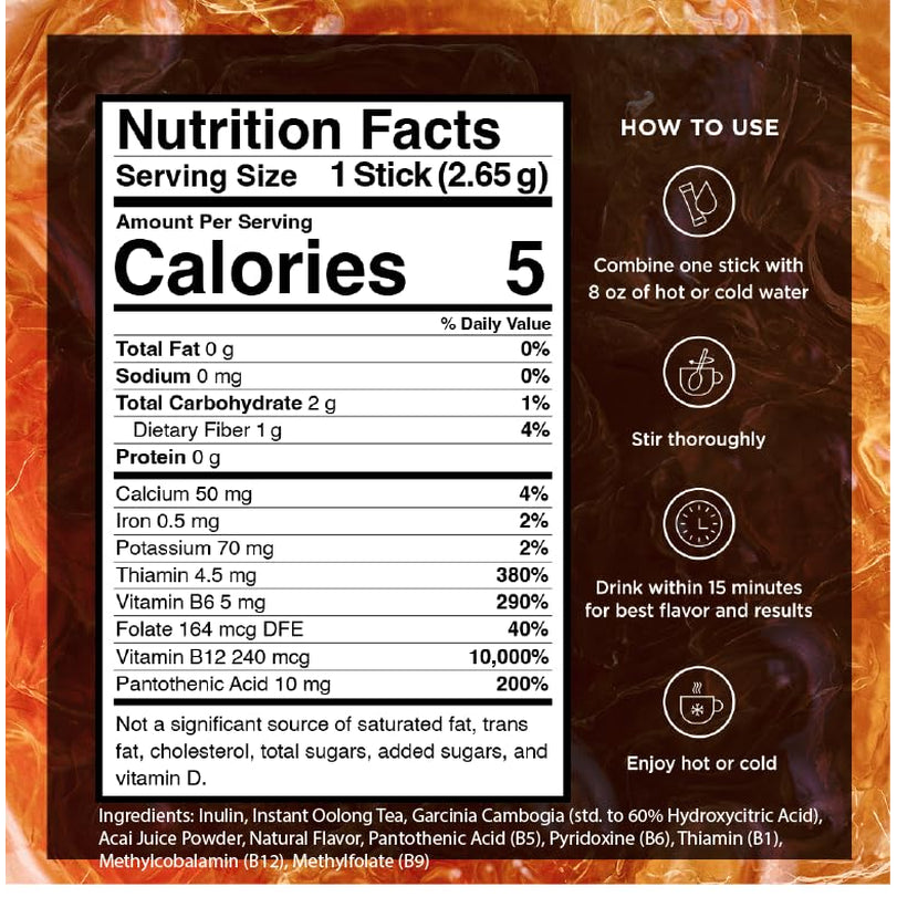 Vitacup Slim Instant Tea Packets for Diet Support, Oolong Tea W/B Vitamins, Garcinia, Inulin & Acai, On-The-Go Instant Sticks, 24 Ct