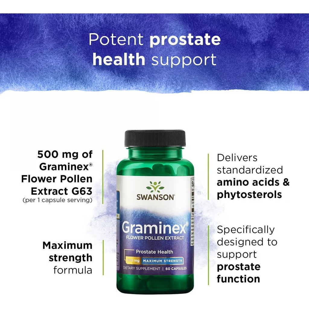 Swanson Graminex Flower Pollen Extract - Men'S Health Supplement to Support Prostate, Kidney, Bladder & Urinary Tract Health* - Non-Gmo - 60 Capsules
