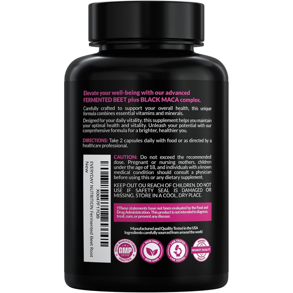 Organic Fermented Beet Root & Black Maca Capsules with Carrot, Spinach, Cranberry & Ginger | Superfood for Energy, Stamina & Wellness | 90 Veggie Capsules | Made in USA