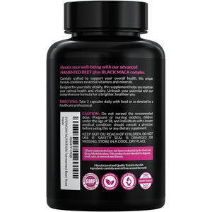 Organic Fermented Beet Root & Black Maca Capsules with Carrot, Spinach, Cranberry & Ginger | Superfood for Energy, Stamina & Wellness | 90 Veggie Capsules | Made in USA