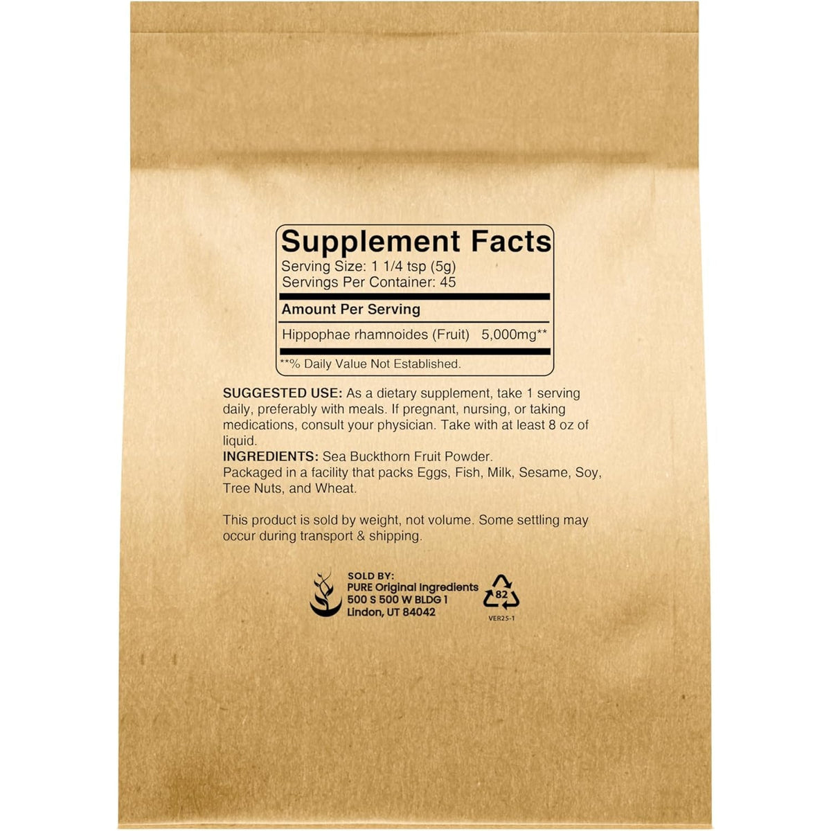 Pure Original Ingredients Sea Buckthorn (8Oz) Traditional Supplement, Tart Berry Taste, Non-Gmo