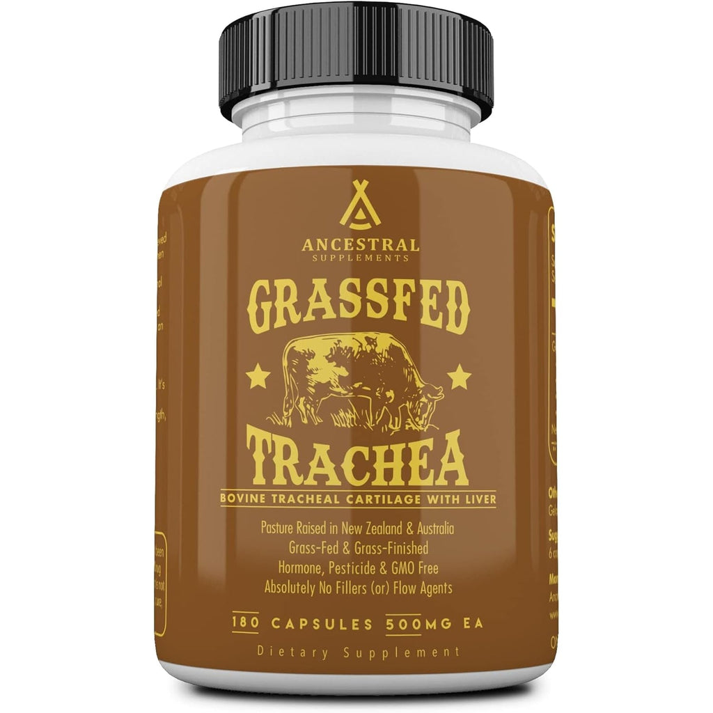 Ancestral Supplements Grass Fed Beef Tracheal Cartilage Supplement with Liver, 3000Mg, Immune Health and Joint Support Supplement Promotes Healing, Non-Gmo, 180 Capsules