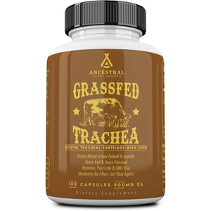 Ancestral Supplements Grass Fed Beef Tracheal Cartilage Supplement with Liver, 3000Mg, Immune Health and Joint Support Supplement Promotes Healing, Non-Gmo, 180 Capsules