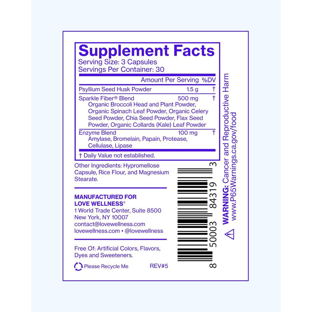 Love Wellness Sparkle Fiber | Fiber Supplement with Digestive Enzymes | Greens Superfood Powder & Psyllium Husk Powder | Promotes Gut Health for Women | Regularity & Bloating Relief | 90 Count