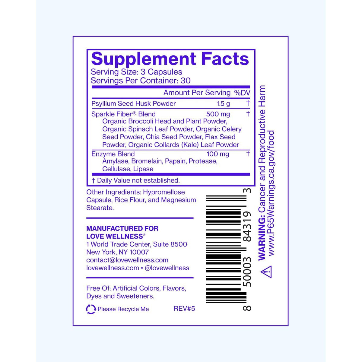 Love Wellness Sparkle Fiber | Fiber Supplement with Digestive Enzymes | Greens Superfood Powder & Psyllium Husk Powder | Promotes Gut Health for Women | Regularity & Bloating Relief | 90 Count