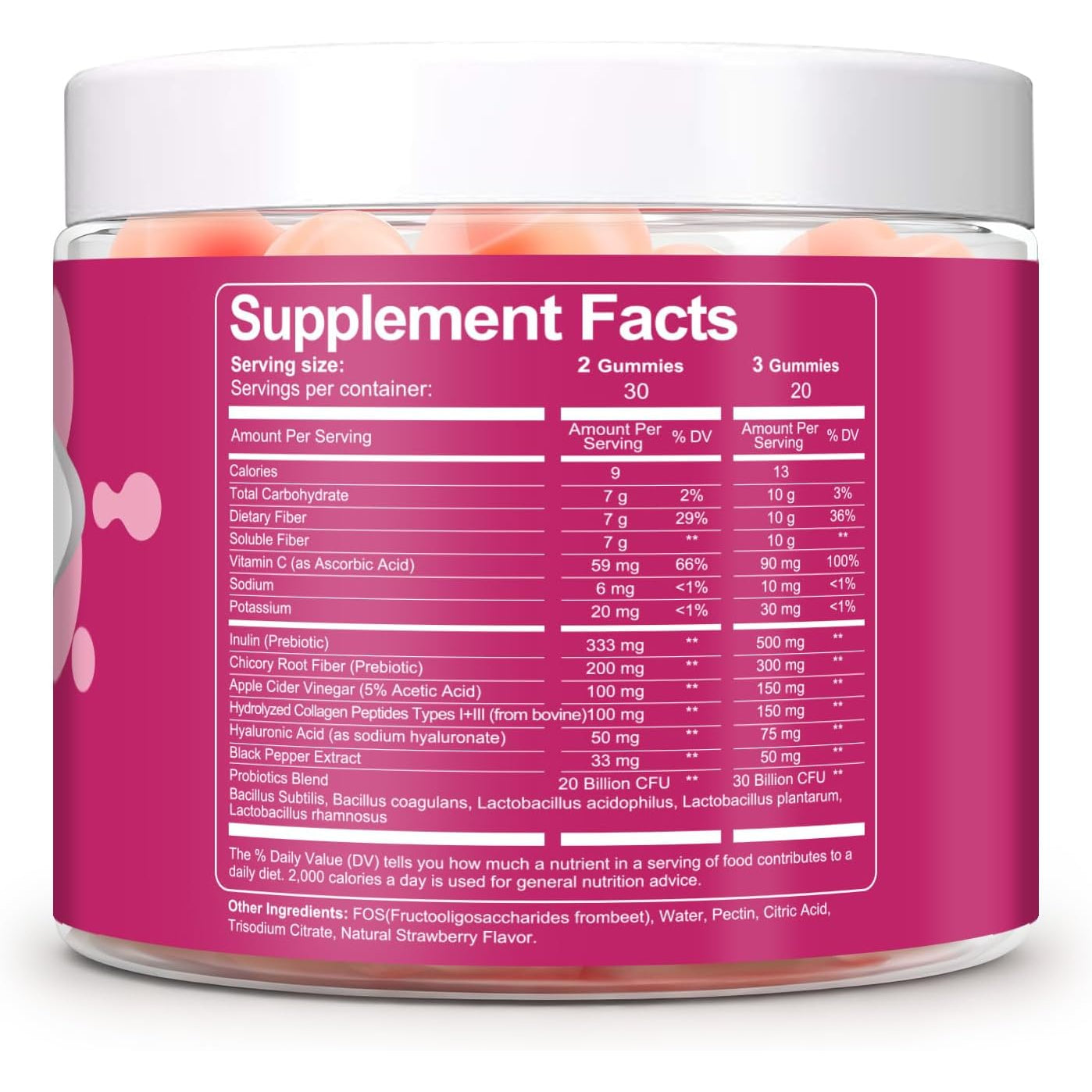Migcopat 10G Fiber Gummies with Collagen Peptides, Hyaluronic Acid, Vitamin C, ACV, 30 Billion CFU Probiotics – Sugar Free Collagen Gummy for Skin, Hair & Nails – Digestive Health Support – 60 Cts