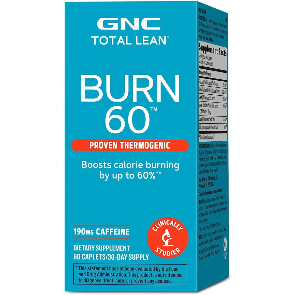 GNC Total Lean Burn 60, Clinically Proven Thermogenic Formula, 30 Servings